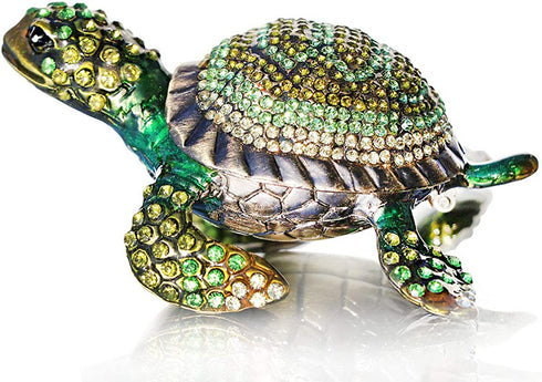 Waltz&F Diamond turtles Hinged Trinket Box Hand-painted Animal Figurine Collectible (green)