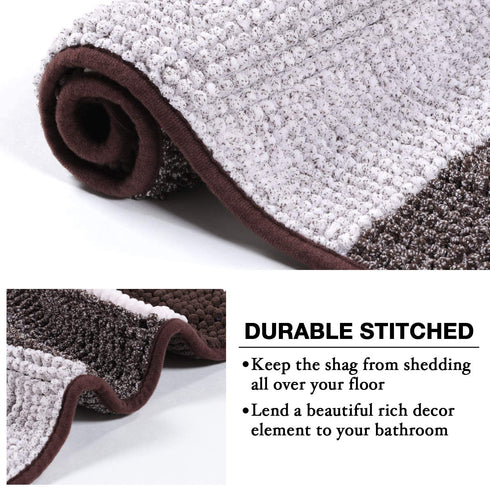 Luxury Chenille Plush Floor Door Mat for Kitchen Entryway, Gradient Chocolate Stripe Pattern Machine Washable Mat, Slip-Resistant Absorbent Shaggy Bath Rug for Bathroom, 24x36 inch
