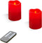 Flameless Candles-Set of 2(3"x4"/4") Red,Dripless Real Wax,Flickering Pillar Candles,Bright Warm Light,with Remote Control and Timing