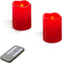 Flameless Candles-Set of 2(3"x4"/4") Red,Dripless Real Wax,Flickering Pillar Candles,Bright Warm Light,with Remote Control and Timing