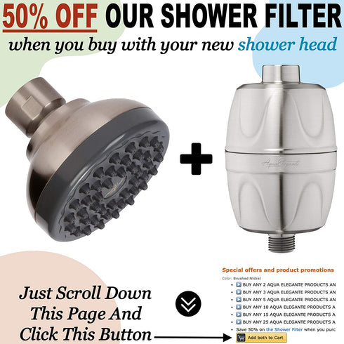 Pressure Boosting Shower Head - High Pressure Water Saver Showerhead Best For Low Flow Showers, 2.5 GPM - Brushed Nickel