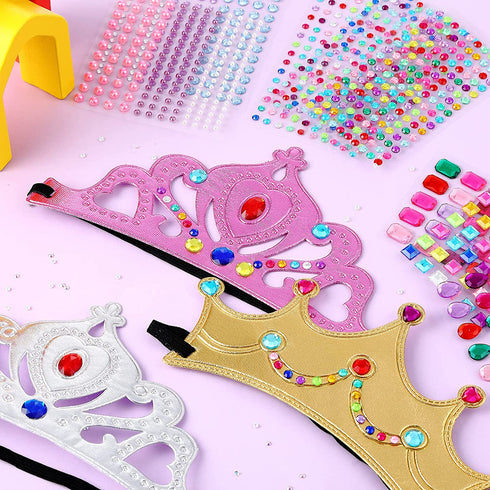 16 Pieces Foam Princess Tiaras and Crowns Making Your Own Tiaras with Crystal Diamond Sticker Princess King Crown for Kids