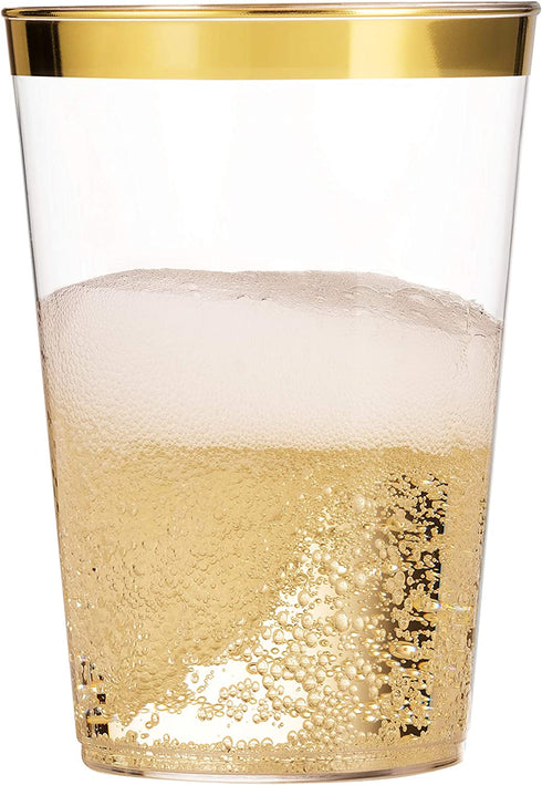 100 Gold Plastic Cups 10 Oz Clear Plastic Cups Tumblers Gold Rimmed Cups Fancy Disposable Wedding Cups Elegant Party Cups with Gold Rim