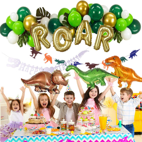 Dinosaur Party Decorations, Dinosaur Birthday Party Supplies for Boys Girls, Dino Party Decorations with Jurassic Park Themed, Godzilla T Rex Balloons, ROAR for Kids first, 2, 3, 4 year old (GOLD)