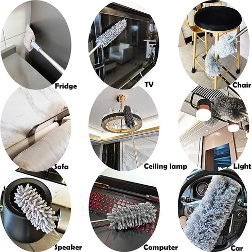 Microfiber Duster with Extension Pole (30-100 inches) Set, 3 Cleaning Head and 1 Mini-Duster (10-31 inches). Cleaning for Furniture, Ceiling Fan, Cobweb, Cars, Gap, Back of The Sofa, Ceilings€¦
