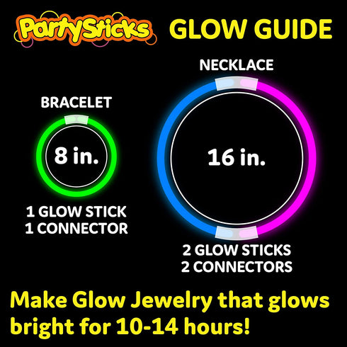 PartySticks Glow Sticks Party Supplies 300pk - 8 Inch Glow in The Dark Light Up Sticks Party Favors, Glow Party Decorations, Neon Party Glow Necklaces and Glow Bracelets with Connectors