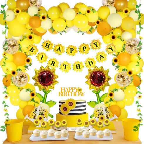105 PCS Sunflower Birthday Decorations Sunflower Party Supplies, Sunflower Banner, Artificial Sunflower Garland, Sunflower Cake Toppers,Sunflower Balloons for Birthday Party Wedding Baby Shower Decor