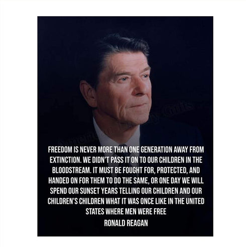 Ronald Reagan Quotes Wall Art-"Freedom is One Generation Away"- 8 x 10" Typographic Portrait Print-Ready to Frame. Modern Home-Office Décor. Presidential Quotes. Perfect Inspirational-Patriotic Gift.