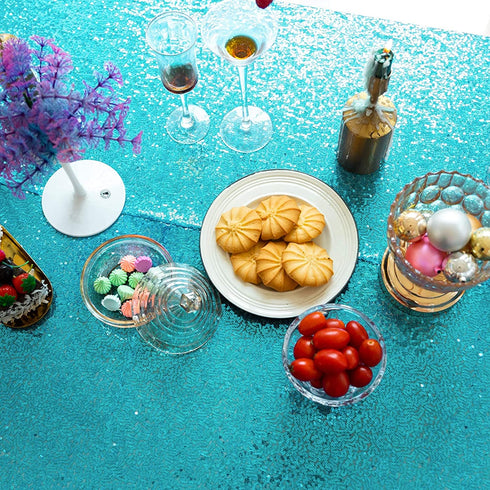 JYFLZQ Turquoise Sequin Tablecloth 70" Round Sparkly Drape Table Cloths Table Cover Overlay for Wedding Birthday Party Baby Bridal Shower
