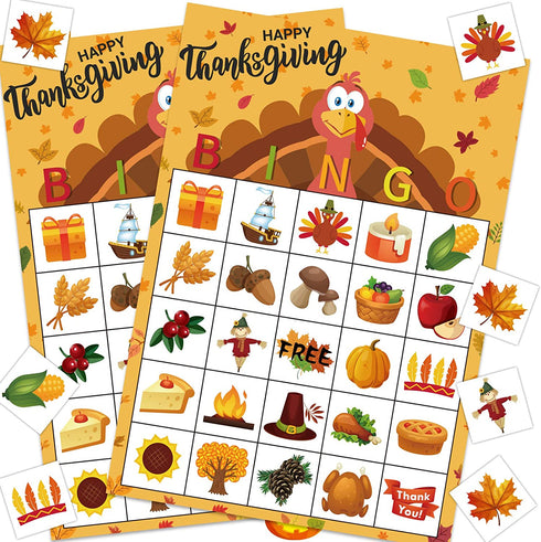Thanksgiving Games Thanksgiving Bingo Game for Kids 24 Players Thanksgiving Bingo Cards for Thanksgiving Party School Classroom Family Children Activities Thanksgiving Party Games