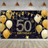 Happy 50th Birthday Backdrop Large Fabric Black Gold 50th Anniversary Birthday Sign Banner Photo Booth Photography Background with Rope for Men Women 50th Birthday Party Decorations, 72.8 x 43.3 Inch