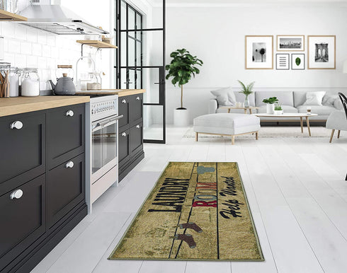 Ottomanson Laundry Collection Bordered Non-Slip Rubber Back Runner Rug, 20" x 59", Beige