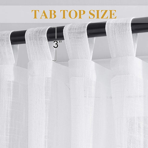 RYB HOME Linen Sheer Curtains - Linen Textured Semi Sheer Curtains for Home Office Kids Nursery Bedroom Window Curtains, 52 inches Wide x 63 inches Long per Panel, 2 Panels, White
