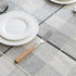 Round Tassel Plaid Tablecloth, Heavy Weight Cotton Linen Fabric Table Cover for Kitchen Dining Tabletop Decoration, Off White & Grey, 48" Round