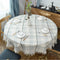 Round Tassel Plaid Tablecloth, Heavy Weight Cotton Linen Fabric Table Cover for Kitchen Dining Tabletop Decoration, Off White & Grey, 48" Round