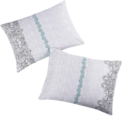 Wake In Cloud - Pack of 2 Pillow Cases, Reversible with Gray Grey Teal Turquoise, Soft Microfiber Pillowcases (King Size, 20x36 Inches)