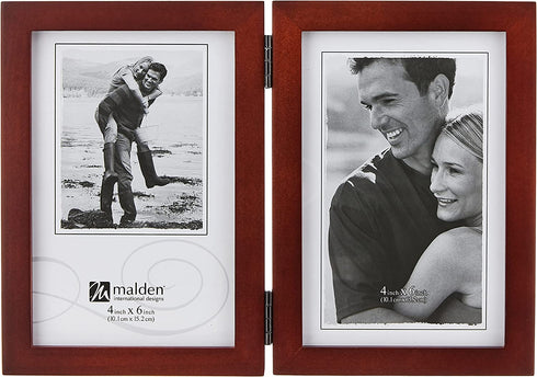 Malden International Designs Dark Walnut Concept Wood Picture Frame, Double Vertical, 2-4x6, Walnut