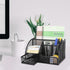 Flexzion Desk Organizer Office Supplies Accessories Desktop Tabletop Sorter Shelf Pencil Holder Caddy Set - Metal Mesh with Drawer and 6 Compartments (Black)