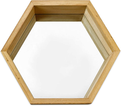 PARNOO Wall Mirror Set of 3 Hexagonal Wood Frame Mirrors | Wall Mounted Mirrors | Geometric Mirror Set for Wall Décor