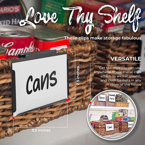 Clip On Labels for Storage Bins 20 Metal Basket Labels with Marker Pens, 20 Blank Cards for Personalized Cube Storage Bin Label Holder