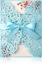 PONATIA 25PCS/Lot 250GSM 5.12 x 7.1'' Laser Cut Hollow Rose with Blue Ribbons Wedding Invitations Cards for Wedding Bridal Shower Engagement Birthday Graduation Invite (Blue)