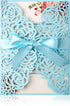 PONATIA 25PCS/Lot 250GSM 5.12 x 7.1'' Laser Cut Hollow Rose with Blue Ribbons Wedding Invitations Cards for Wedding Bridal Shower Engagement Birthday Graduation Invite (Blue)