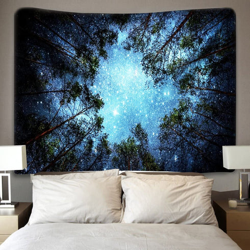 Forest Starry Tapestry Wall Hanging 3D Printing Forest Tapestry Galaxy Tapestry Forest Milky Way Tapestry Tree Tapestry Night Sky Tapestry Wall Tapestry for Dorm Living Room Bedroom (L, 4#forest star)