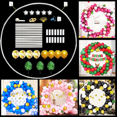 Elecrainbow 62 Inch Large Size Round Backdrop, Reusable Circle Frame Balloon Kit for Party, Birthday, Wedding, Graduation, Baby Shower, Photo Background, Tools and Balloons Included, 52 Pieces (62 Inch)