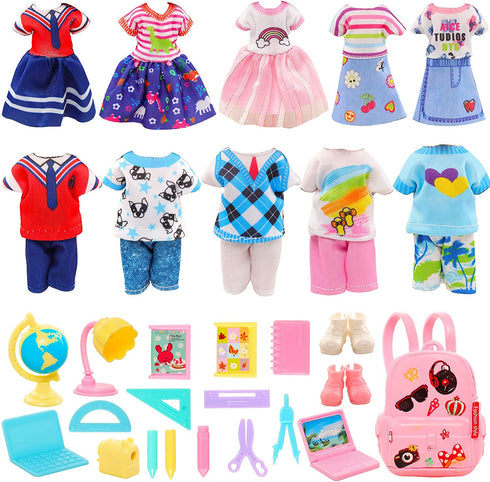 5.3 Inch Chelsea Doll Clothes and School Playset 3 Dresses 3 Outfits 2 Shoes and 19 Pcs Study Supplies Accessories for Chelsea Doll