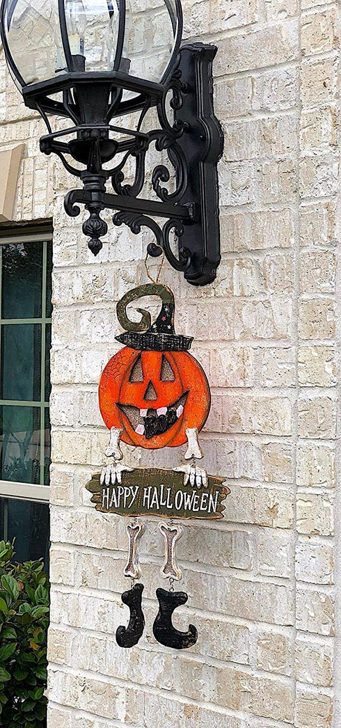 Transpac Halloween Decoration Wall Front Door Wreath Hanging Wood Metal Decor Indoor Outdoor 24" x 10.5" (Pumpkin Boo)