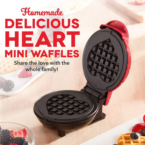 DASH DMWH100HP Mini Maker for Individual Waffles, Hash Browns, Keto Chaffles with Easy to Clean, Non-Stick Surfaces, 4 Inch, Red Love Heart