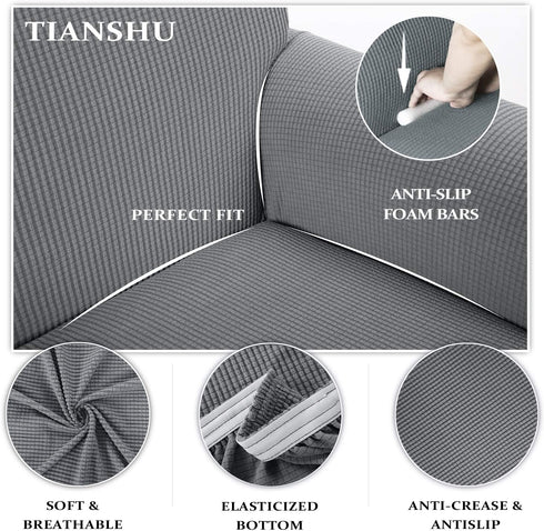 TIANSHU Stretch Loveseat Cover, Durable Loveseat Slipcover with Jacquard Fabric, 1-Piece Non Slip Couch Cover for 2 Cushion Couch, Stay in Place Furniture Cover for Loveseat (Loveseat, Light Gray)