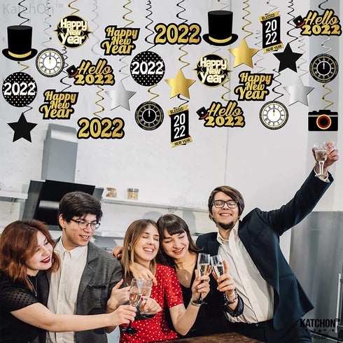 Happy New Years Swirl Decorations 2022 Pack of 40, Gold Glitter | Happy New Year Decorations 2022 | New Years Eve Party Supplies 2022 | NYE Decorations 2022 | Happy New Years Eve Decorations 2022