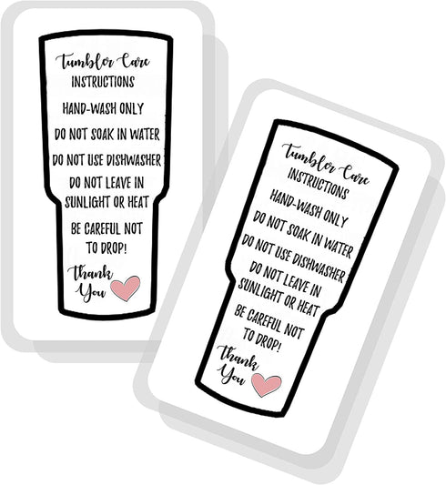 Dusty Pink Heart Handmade Tumbler Care Instruction and Cleaning Card Printed | 50 Pack | Bulk Tumbler Cards in Box For Vinyl, Glitter, Decals, Crafters, Epoxy, Resin