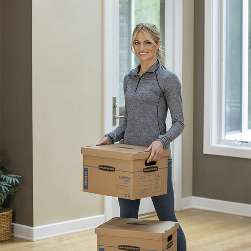 Bankers Box SmoothMove Classic Moving Boxes, Tape-Free Assembly, Easy Carry Handles, Small, 15 x 12 x 10 Inches, 5 Pack (7714902)
