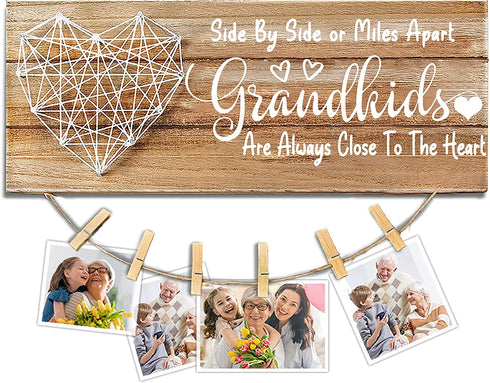 Cocomong Gifts for Grandma from Granddaughter and Grandson, Grandkids Picture Frame, Grandmother Birthday Gifts Photo Holder 13.5 X 5.5 Inch with 6 Clips