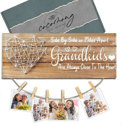 Cocomong Gifts for Grandma from Granddaughter and Grandson, Grandkids Picture Frame, Grandmother Birthday Gifts Photo Holder 13.5 X 5.5 Inch with 6 Clips