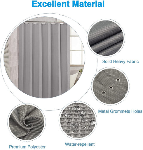 AmazerBath Waffle Shower Curtain, Heavy Duty Fabric Shower Curtains with Waffle Weave Hotel Quality Bathroom Shower Curtains, 72 x 72 Inches (Grey)