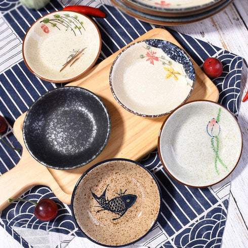 Side Dishes set of 5, Japanese Retro Porcelain Side Dish Bowl Seasoning Dishes Soy Dipping Sauce Dishes