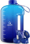 AQUAFIT 1 Gallon Water Bottle with Straw Motivational Water Bottle Big Water Bottle with Straw 1 Gallon Water Bottle Water Jug 1 Gallon Water Jug Water Bottle with Time Marker Daily Dark Blue