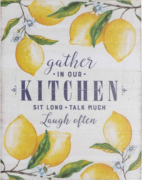 Creative Co-Op "Gather in Our Kitchen€¦" Wood Wall D©cor with Lemons