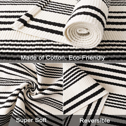 Black and White Striped Outdoor Rug, 2'x3' Cotton Modern Hand-Woven Reversible Front Porch Rug Door Mat Welcome Layered Doormat Washable Indoor Carpet for Farmhouse Laundry Room Bathroom