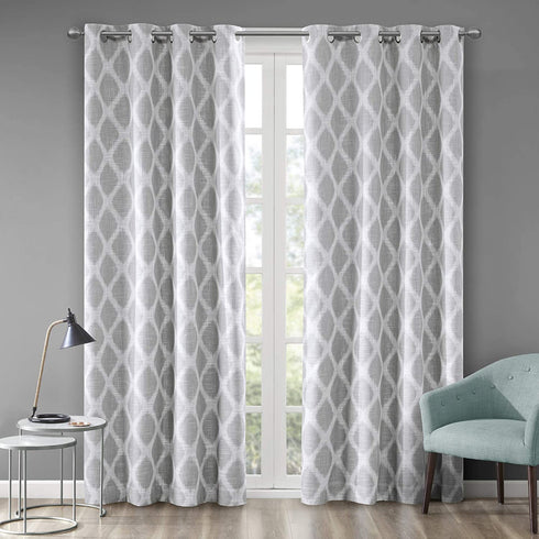 SUNSMART Blakesly Blackout Curtains Patio Window, Ikat Print, Grommet Top Living Room Decor, Thermal Insulated Light Blocking Drape for Bedroom and Apartments, 50" x 63", Grey