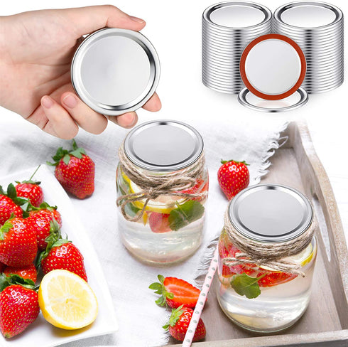 100 Pieces Mason Canning Lid Jar Split-Type Lids with Silicone Seals Rings Compatible with Mason Jar Can Reusable Leakproof Lids Storage Solid Caps Flat Sealing Caps