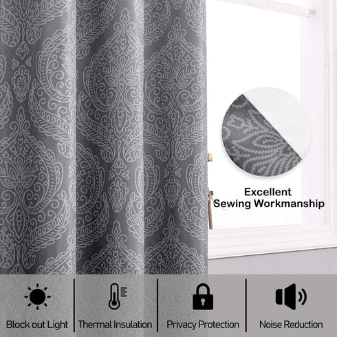 DWCN Ombre Blackout Curtains for Living Room - Thermal Insulated Block Light Energy Saving Privacy Gradient Damask Grommet Window Curtains for Bedroom, Set of 2 Panels, 52 x 63 Inch Length, Grey