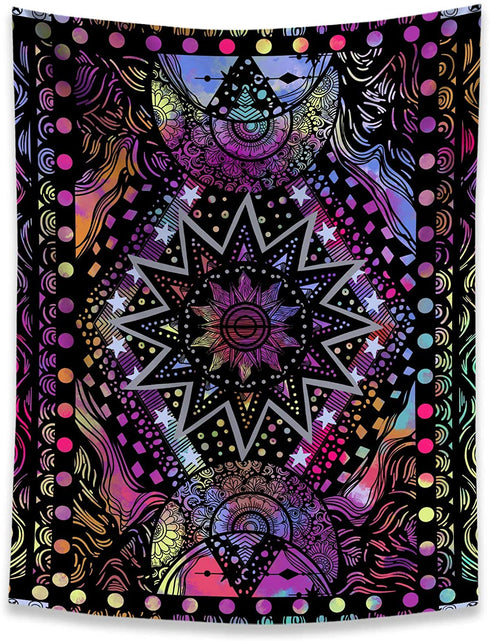 Fowocu Psychedelic Colorful Sun and Moon Tapestry Wall Hanging, Indie Hippie Mandala Cool Trippy Wall Tapestries, Purple Blacklight Tapestry for Bedroom Living Room Dorm (Multi Color, 60'' — 80'')