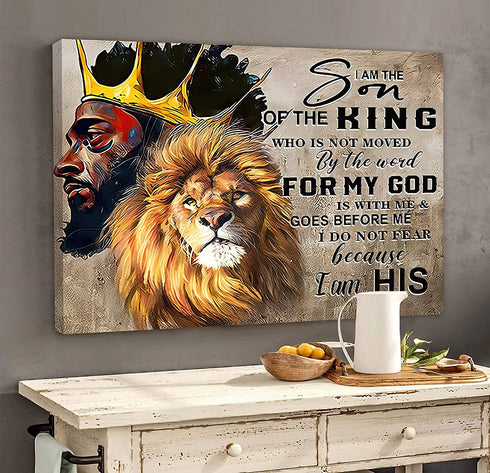 Africa America Wall Art Black King and Lion Wall Art I Am The Son Of The King Poster Black King Canvas Poster African King Man and Lion Poster for Bedroom Office Wall Decorations 24x16inch No Frame