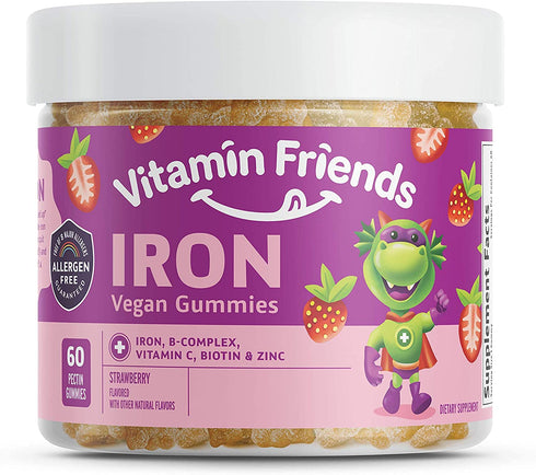Vitamin Friends Iron Multivitamin for Kids - Vegan (60 Day Supply) Ferrous Fumarate with B-Complex, Vitamin C, Zinc, Biotin - Iron Gummies Support Kids Body Function Iron Levels & Anemia