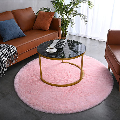 DweIke Pink Round Rug for Girls Room,Fluffy Circle Rug 4'X4' for Bedroom,Cute Circular Carpet Home Decor,Round Fluffy Soft Area Rugs for Dorm,4ft Pink