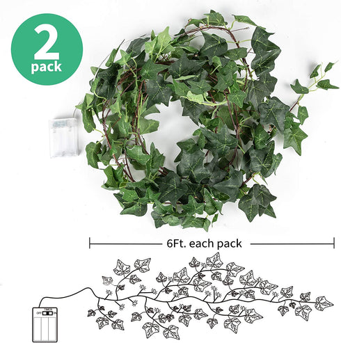 2 Pack 6 Ft. Ivy String Lights Battery Operated Artificial Ivy Lights 72 LED Vine Lights Bedroom Vines Lights for Wall Room Window Wedding Indoor Party Festival Decor ( Warm White)